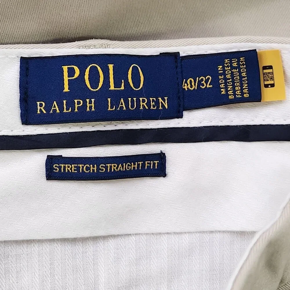 Polo Ralph Lauren Stretch Straight Fit Chino Pants Men 40x32 Beige Stone Cotton